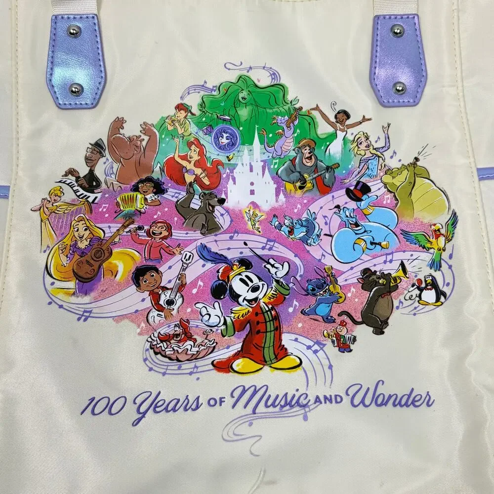 Disney 100 yrs of Music & Wonder tote bag. cream, shimmer purple. Never used